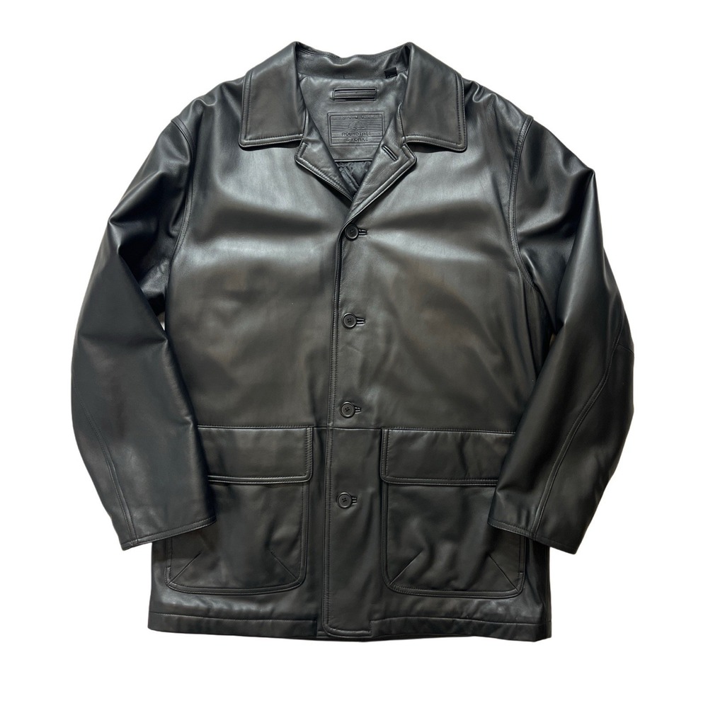 Black Lambskin Leather Car Coat Jacket Mens Large Roundtree & Yorke Classic
